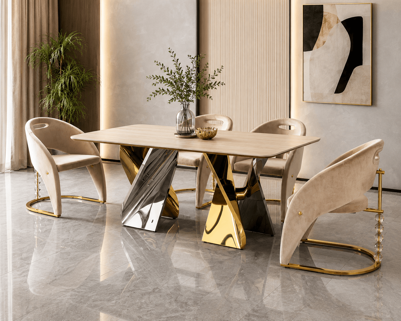 Everly Dining Set at Trendz Furniture Edmonton - Luxury dining table with premium chairs