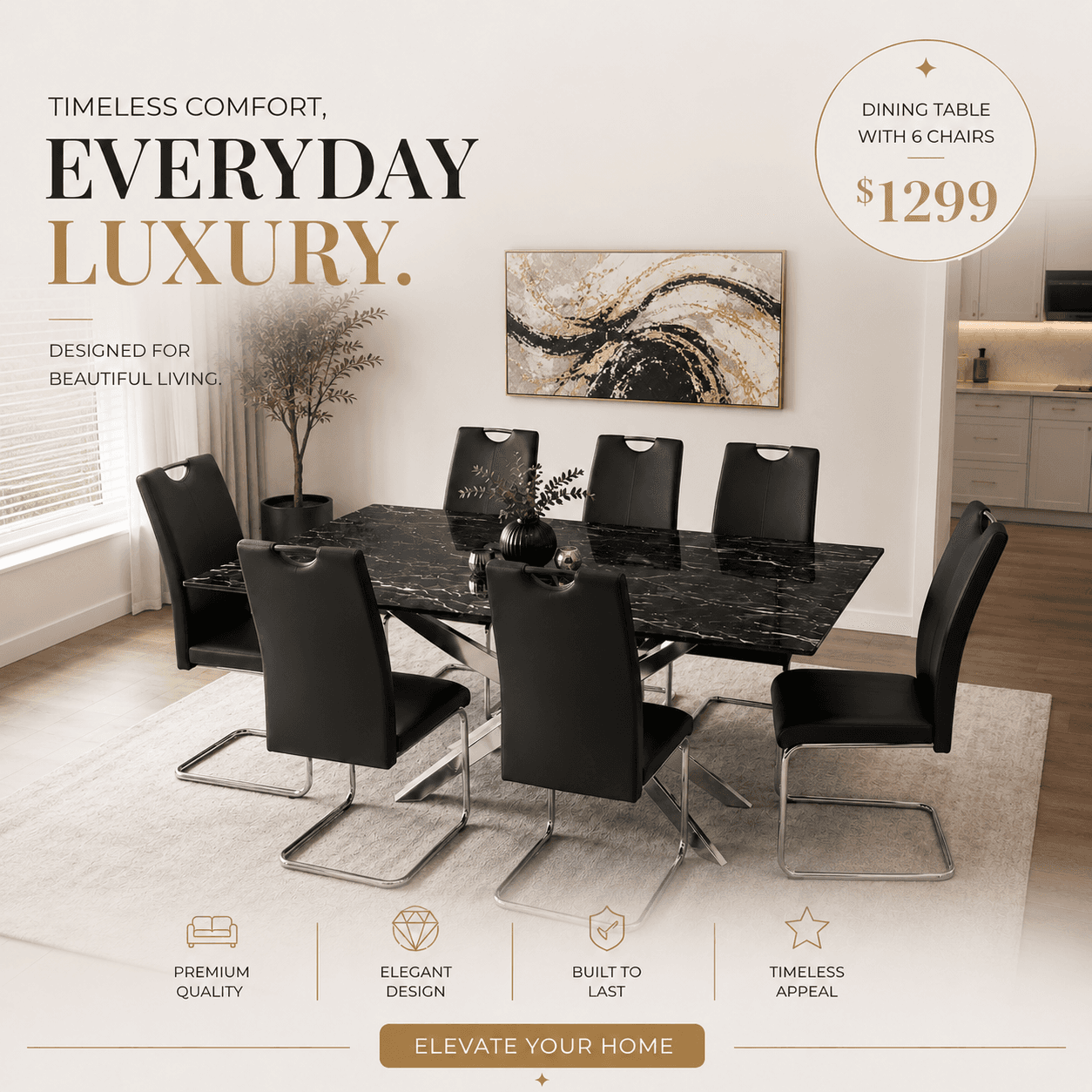 DINING TABLE WITH 6 CHAIRS - Call for pricing