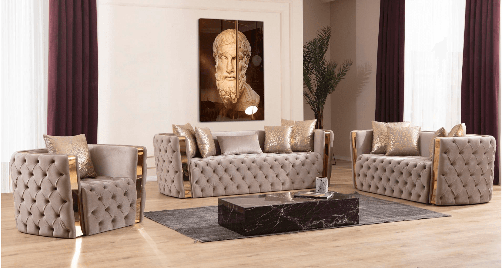 Noami Velvet Sofa - Taupe — Sofa | Trendz Furniture