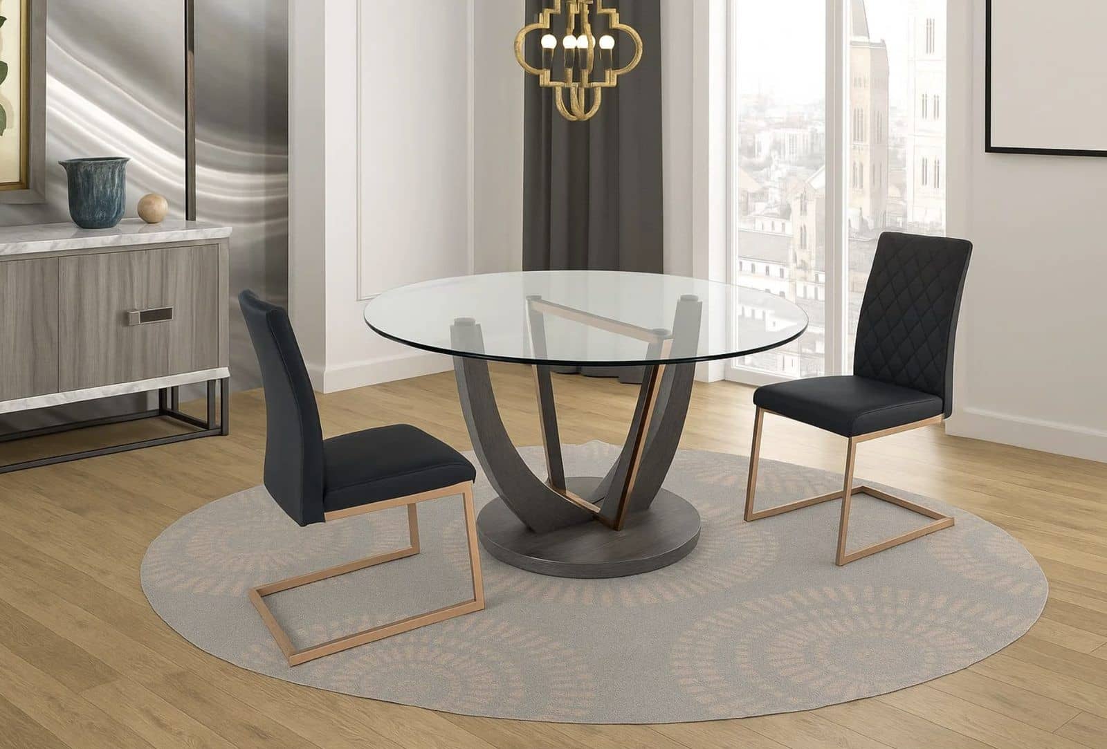 Norway Round & Askar Rose Gold Dining Set (c) — Dining Table | Trendz Furniture